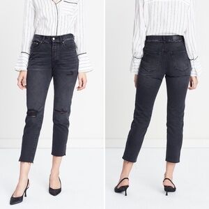 Neon Blonde Siren Mum Fit Distressed Crop Jeans in Washed Black